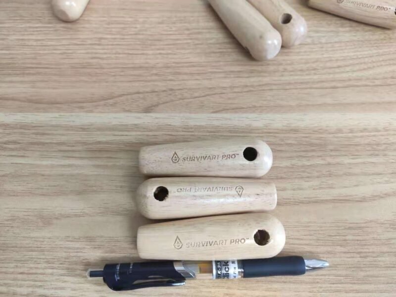 Premium beech wood kitchen handle with laser engraved logo