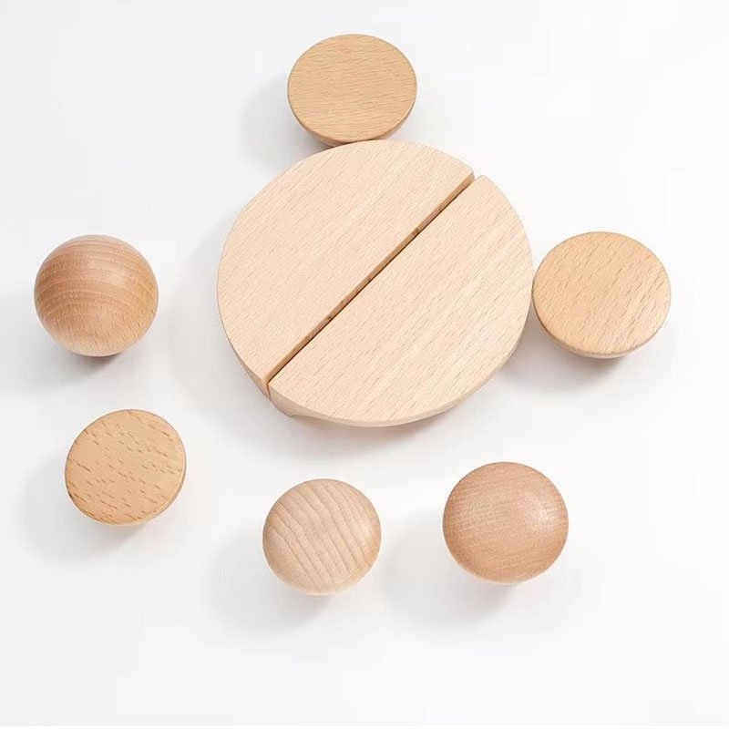Modern Style Solid Wood Wardrobe Cabinet Door Semi-Round Wooden Knob Black Walnut Finish Log Wind Design for Cabinet Drawer