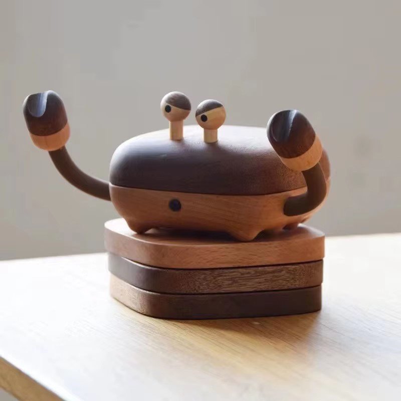 Creative Cute Small Solid Wood Crab Magnetic Coaster Anti-Scalding Heat Insulation Tea Table Mat for Restaurant home use