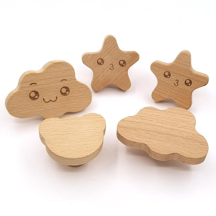 Creative Children’s Beech Wood Cloud Cabinet Door Knob Solid Wood Baby Room Drawer Wooden Cartoon Handle