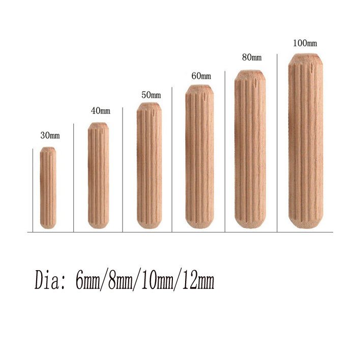 4mm 6mm 8mm 10mm 12mm Hardwood Wooden Dowels Chamfered Fluted Pin Wood Dowels