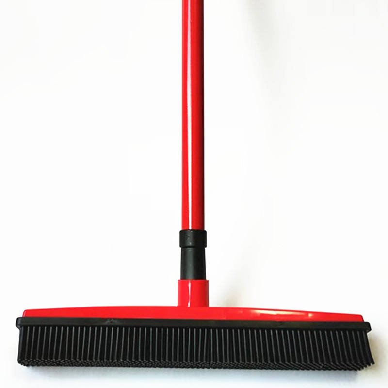 Long Push Rubber Broom with Squeegee – Scratch-Free Pet Hair Sweeper for Carpet, Hardwood & Windows | Heavy-Duty Floor Cleaner
